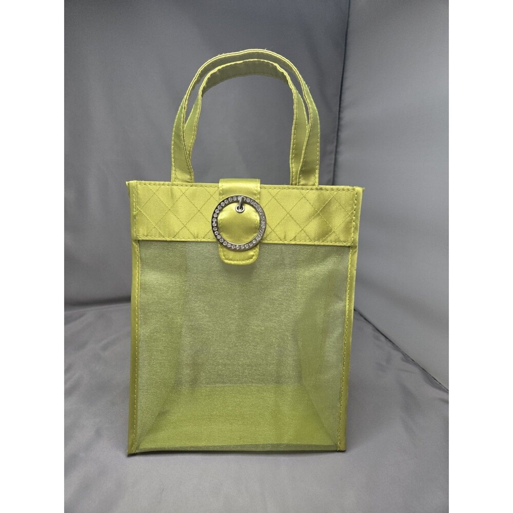 Y2K Clear Vinyl Satin Tote Lime Green Rhinestone Buckle Handbag